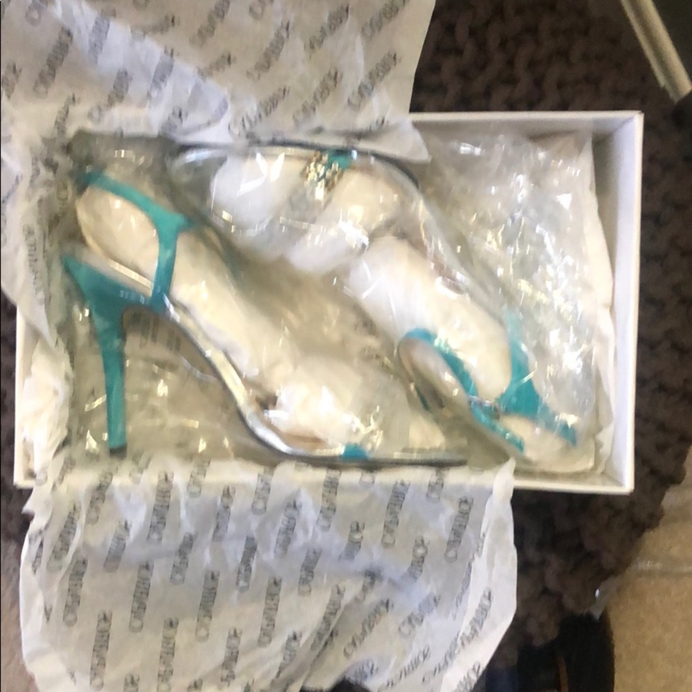 Teal rhinestone high heels